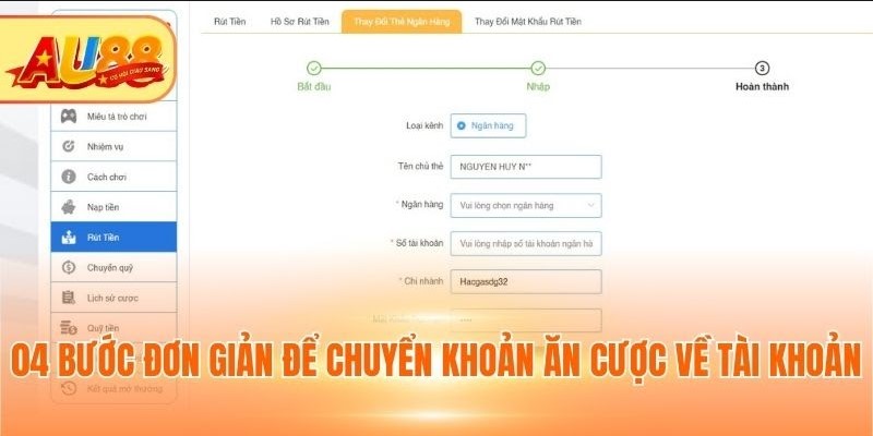 04 bước đơn giản để chuyển khoản ăn cược về tài khoản