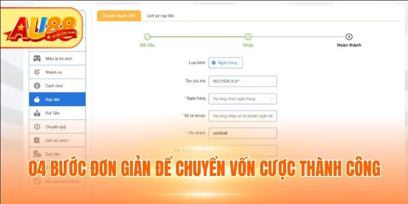 04 bước đơn giản để chuyển vốn cược thành công